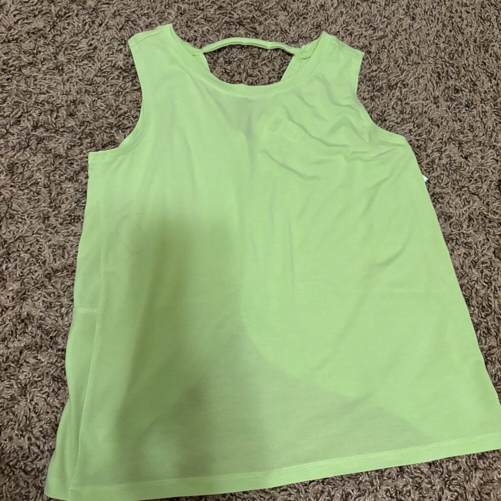 Athleta Girl Tank Top Medium 8-10 Chartreuse Green Keyhole Back Cutout Gathered